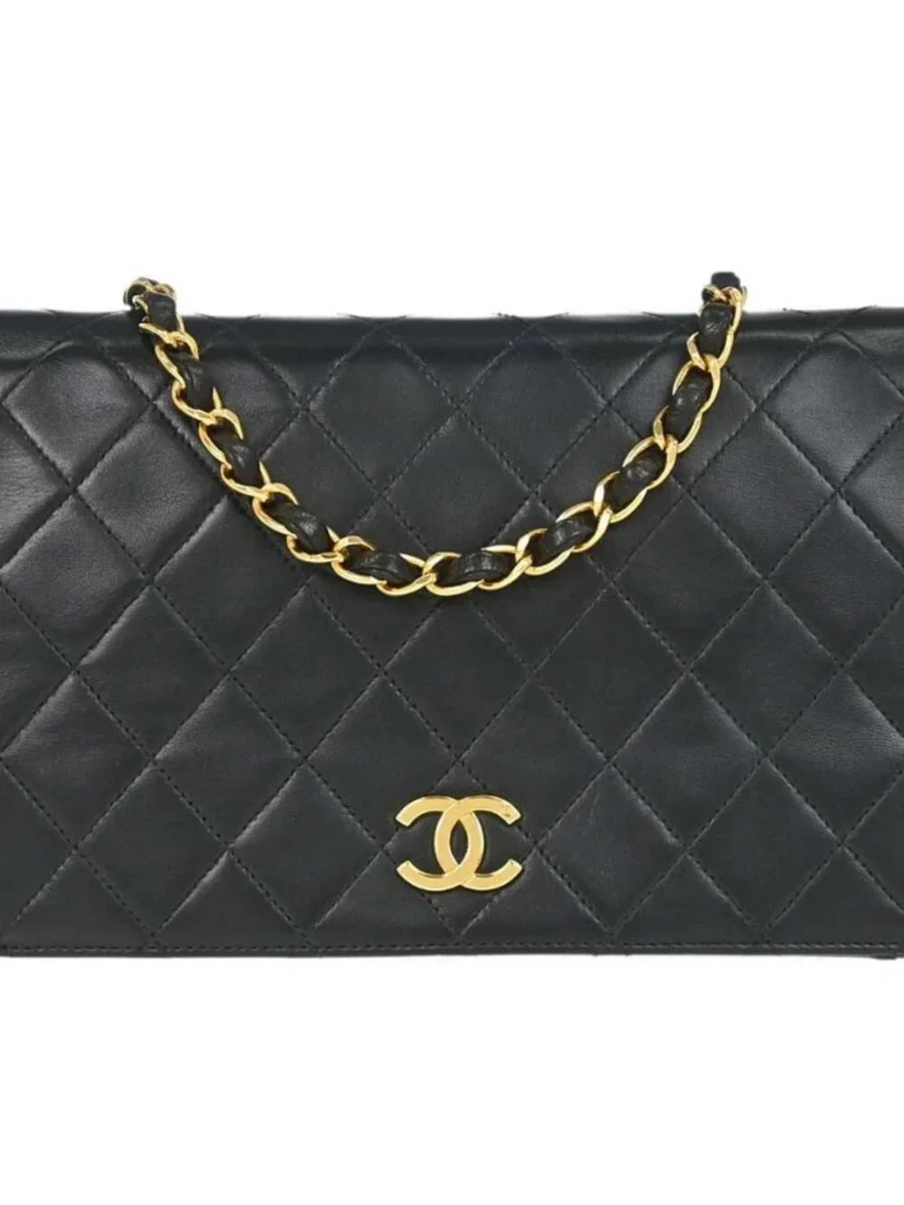 Chanel Black Lambskin Pushlock Small Full Flap Shoulder Bag 197349